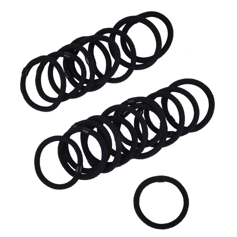 10Pcs/Bag Black Flocked Hair Ties Basic Elastic Hair Bands Soft No Damage Hair Rubber Ponytail Holders