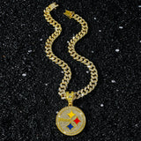 Men's hip hop style personalized disc logo pendant necklace, creative chain jewelry with engraved disc pendant.