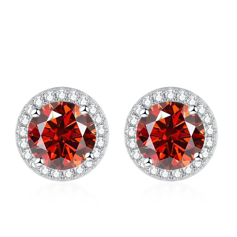 Tezzc moissanite stud earrings in 925 sterling silver with colorful green, blue, pink, red, and black stones