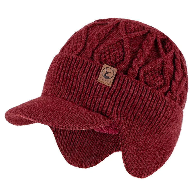 Unisex HSF Marketplace winter hat with plush fur lining, earflaps, and thick knitted beanie design