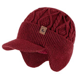 Unisex HSF Marketplace winter hat with plush fur lining, earflaps, and thick knitted beanie design