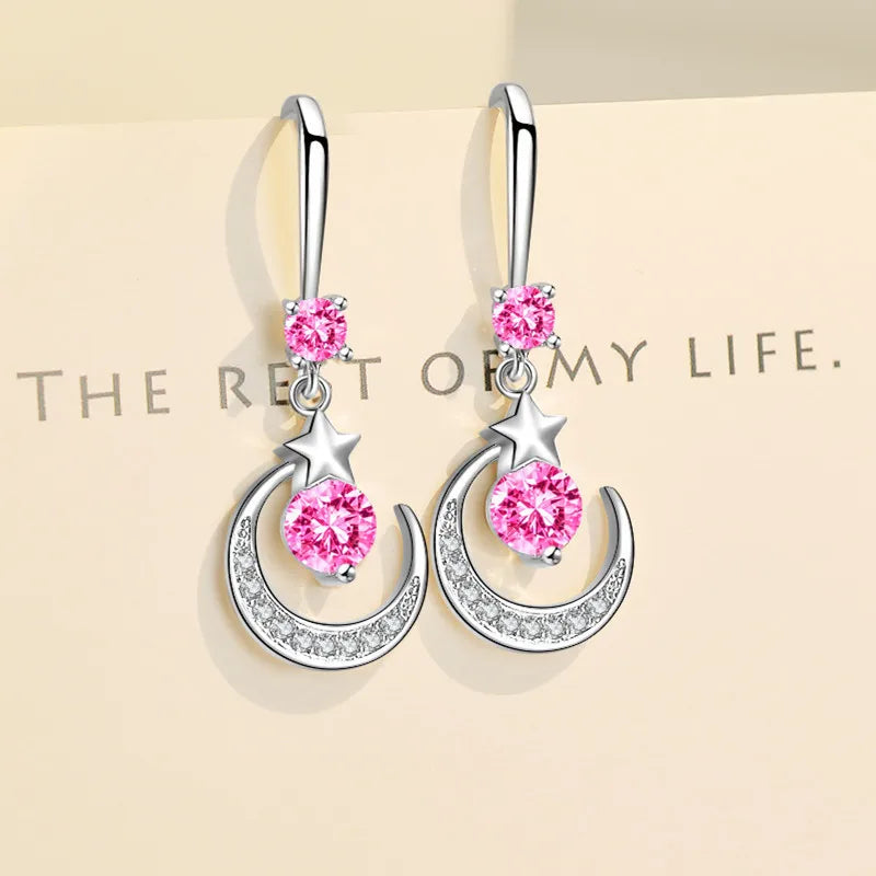 Dangle star moon earrings in 925 sterling silver with sapphire by HSF Marketplace