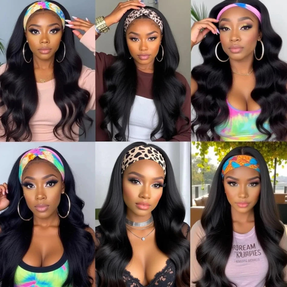 30-inch Brazilian body wave headband wig, 250% density virgin human hair wig for Black women