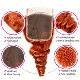350 Ginger Loose Wave Human Hair Bundles With 4x4 5x5 6x6 HD Transparent Lace Closure Frontal HD Raw Virgin Hair Bundle Hair Ext