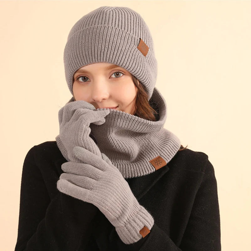 Women's winter scarf hat glove set with warm plush lining in coordinating accessories
