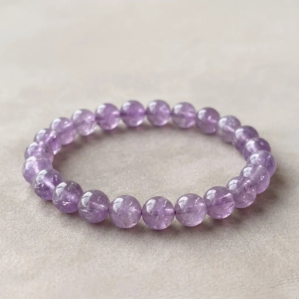 Purple Natural Lavender Amethyst Beaded Bracelet Healing Semi-Precious Gemstone Jewelry for Calm Intuition Women Gift