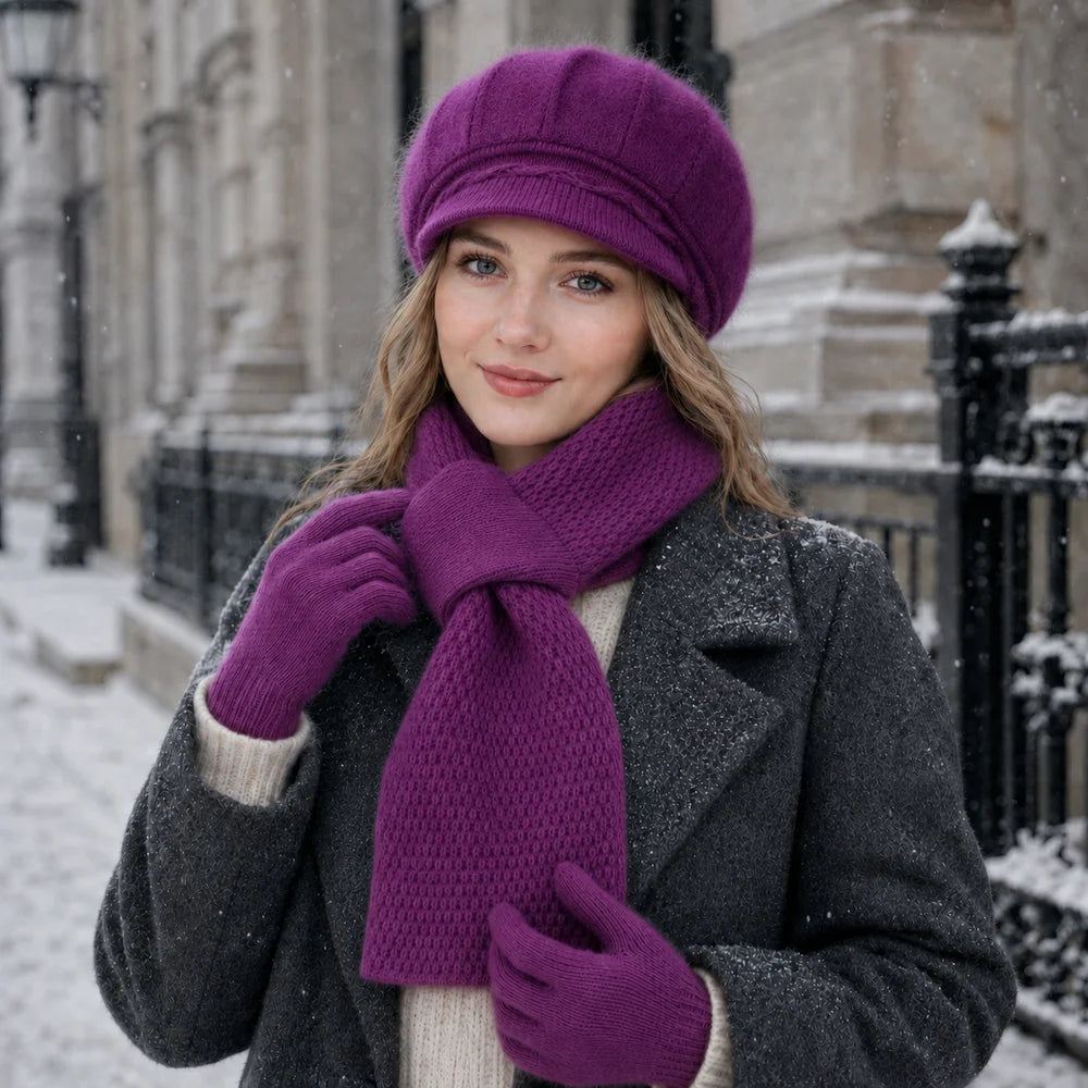 Women's 3-piece winter hat, scarf, and gloves set by HSF Marketplace for cold weather
