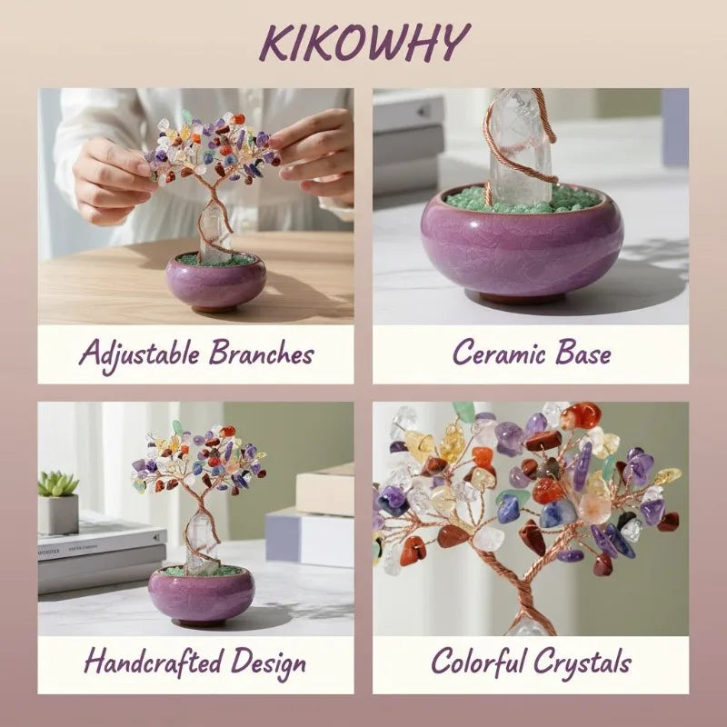 1pc Colorful Crystal Tree Decoration with Bohemian Style Flower Pot - Handmade Ceramic Base, Desktop, Housewarming Gift