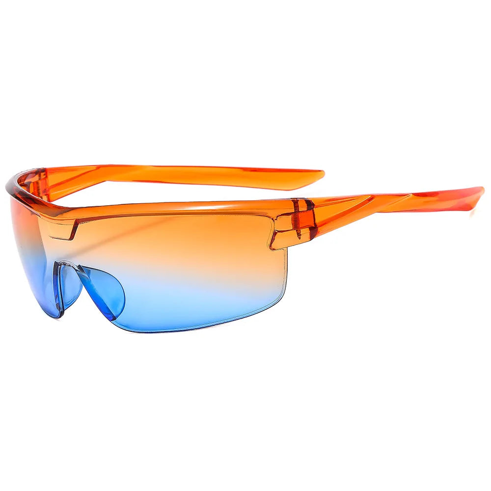 Y2K rimless sunglasses for women with stylish snake design, metal legs, gradient lenses, wrap-around punk style eyewear.