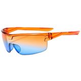 Y2K rimless sunglasses for women with stylish snake design, metal legs, gradient lenses, wrap-around punk style eyewear.