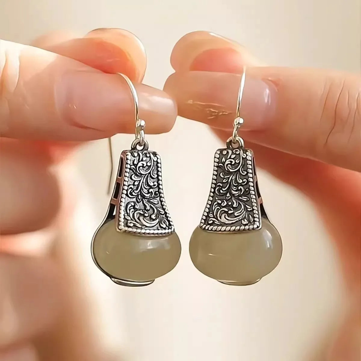 925 sterling silver jade drop earrings for women, featuring elegant dangling jade stones