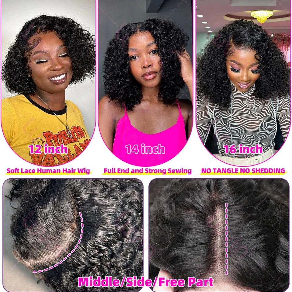 Kinky curly lace front human hair wig by HSF Marketplace with wet and wavy water wave texture, ready-to-wear, glueless design for women.