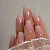 24-piece oval short pink ombre press-on false nails for women and girls, removable wearable nail art set
