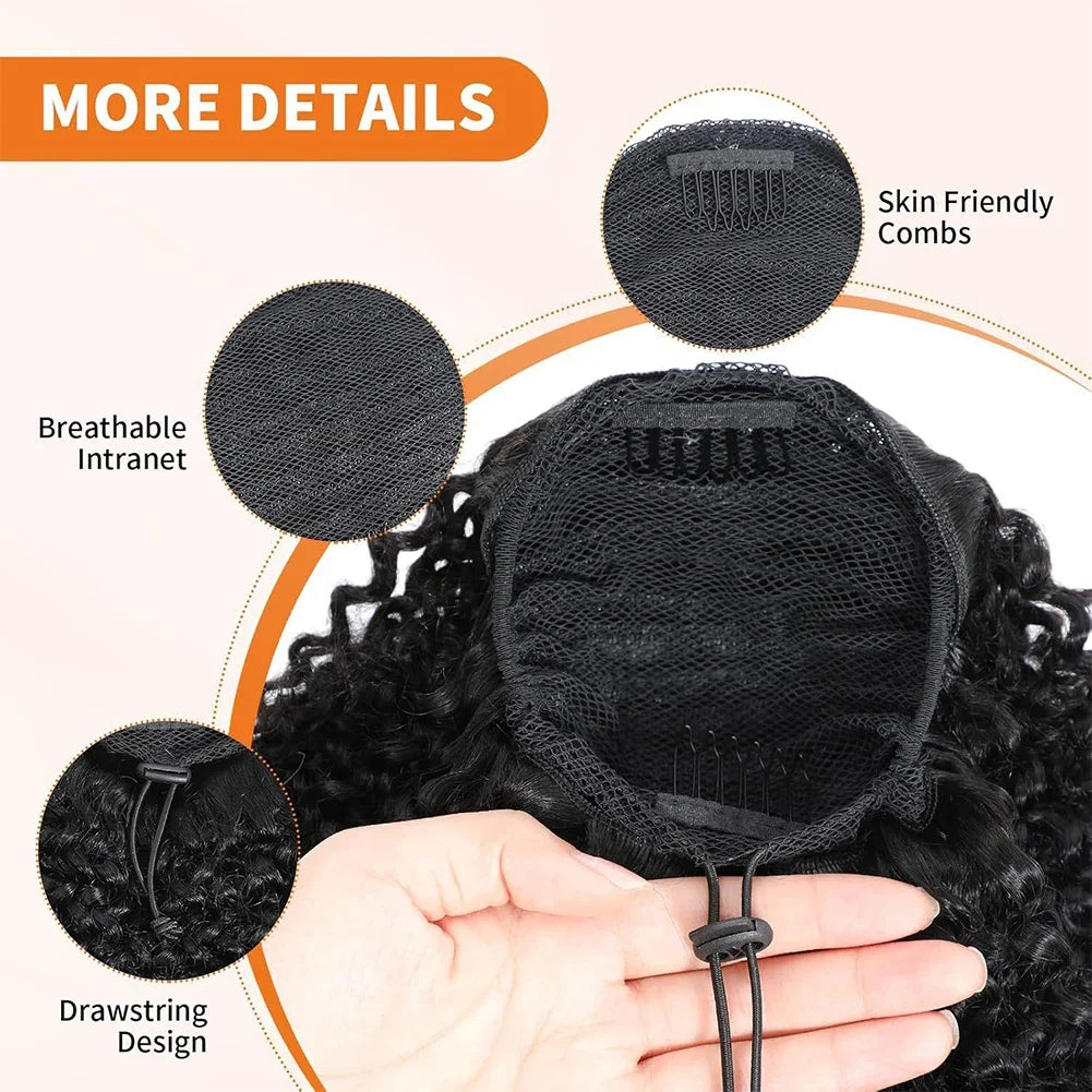 Brazilian Remy human hair kinky curly drawstring ponytail clip-in extension by HSF Marketplace