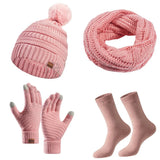 Women's winter hat, scarf, and gloves set with faux fur ball by HSF Marketplace