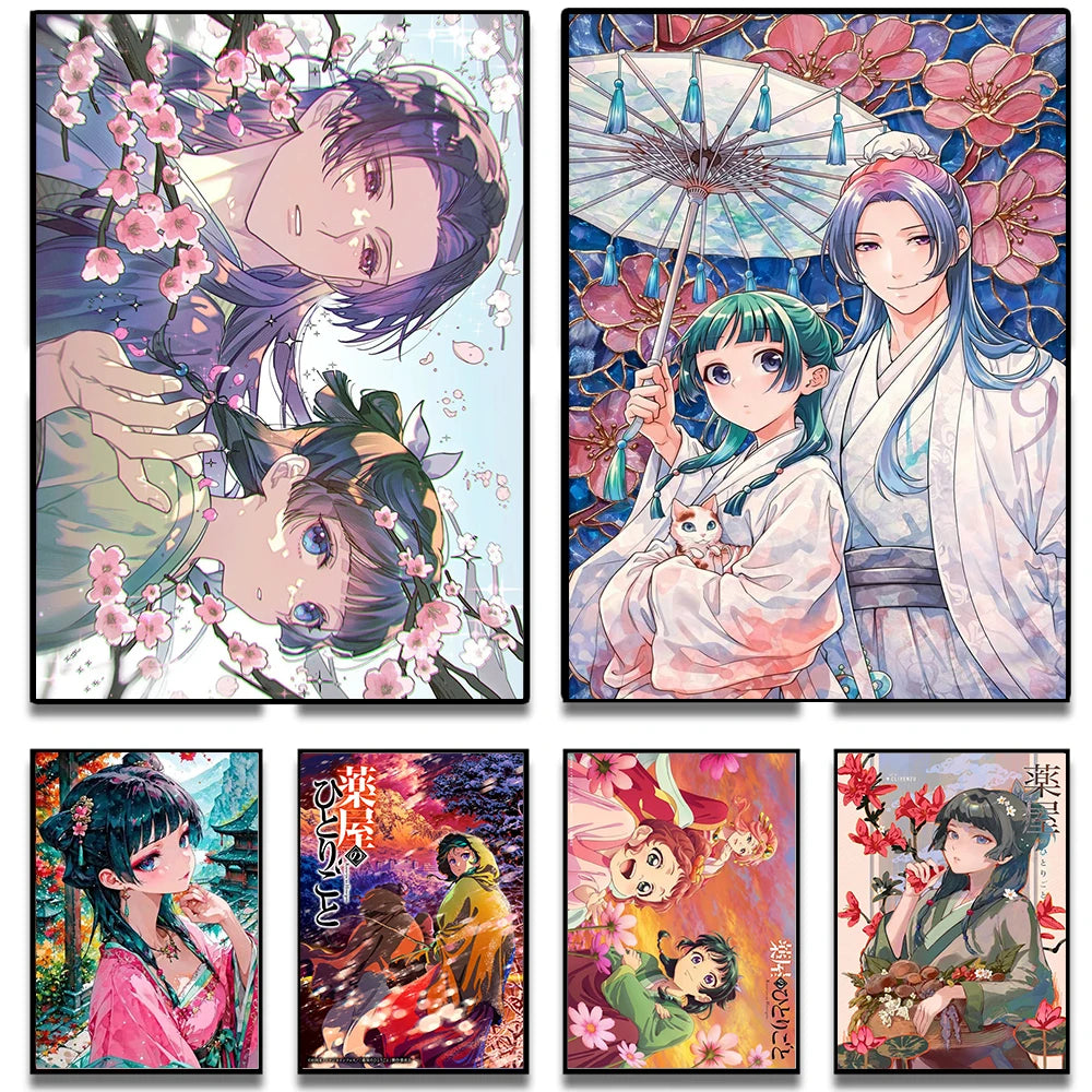 Japanese manga art poster canvas print featuring Maomao and Jinshi from The Apothecary Diaries