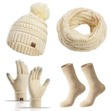 Women’s winter hat, scarf and gloves set with faux fur ball by HSF Marketplace