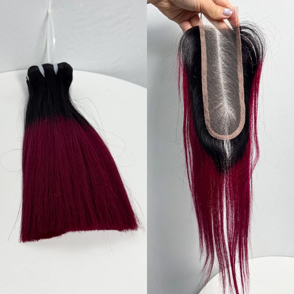 6-10 inches Hair Double Drawn Straight Hair Bundles Hair Extensions with 2X6 transparent Lace Closure 100% Human Hair Bundles