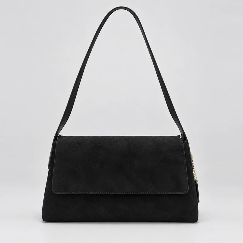 Vintage faux suede shoulder bag for women with a soft, structured design in luxury-quality style