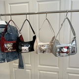 Transparent Y2K Harajuku shoulder bag with crossbody strap, Korean-inspired design, featuring a playful, clear handbag style.