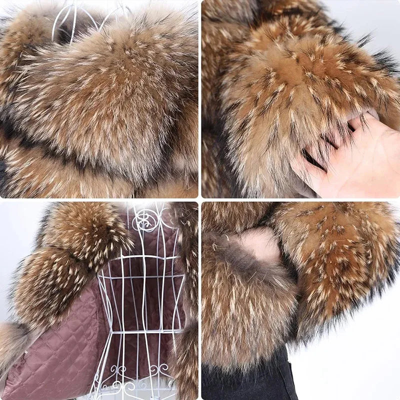 Women's luxury thick real raccoon fur coat in plus sizes by HSF Marketplace