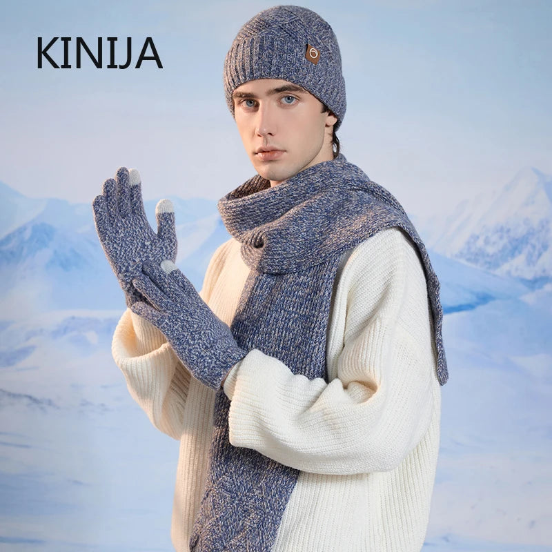 Winter knitted hat, scarf, and gloves set for cold weather protection by HSF Marketplace