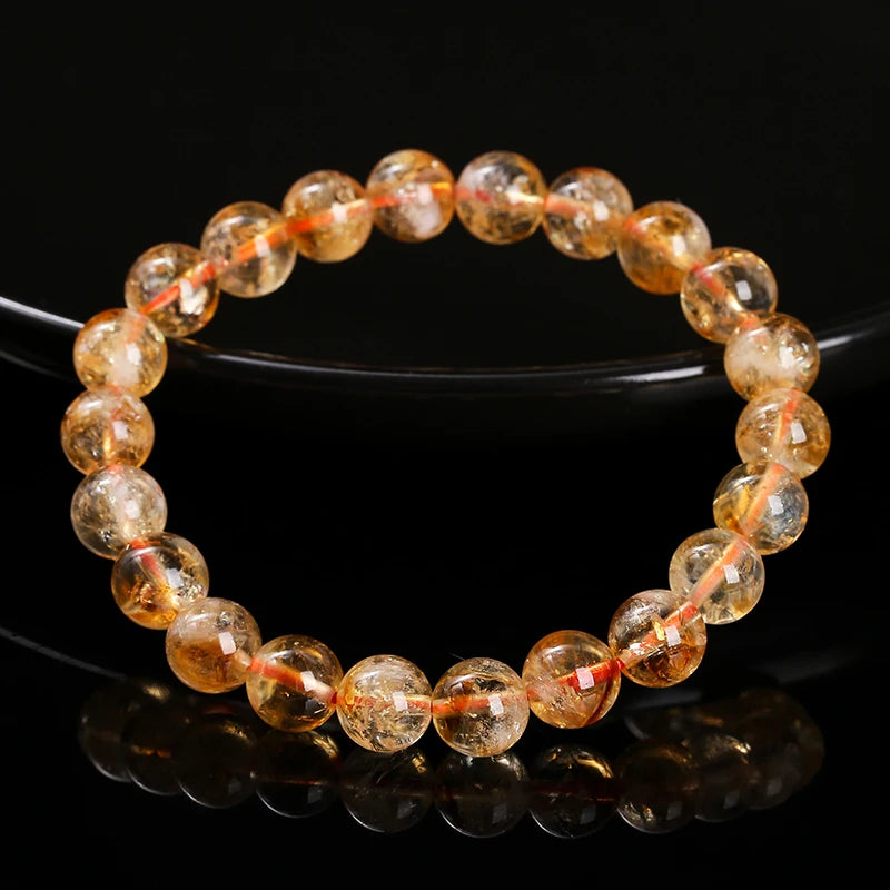 JD 2A Natural Golden Quartz Beaded Bracelets Women Charm Reiki Healing Yellow Crystal Handamde Stretch Bracelet Handstring Gift