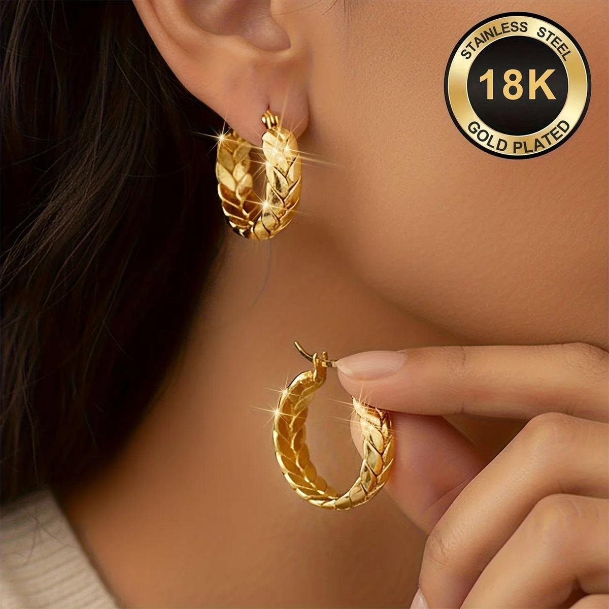 Elegant 18K gold plated stainless steel hoop earrings for women by HSF Marketplace