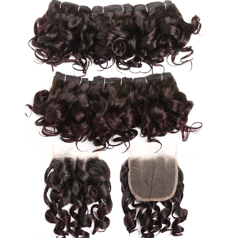 Bouncy Curly Human Hair Bundles With Closure Brazilian Remy Unprocessed Human Hair Wavy Doule Drawn Bundles Weave Extensions