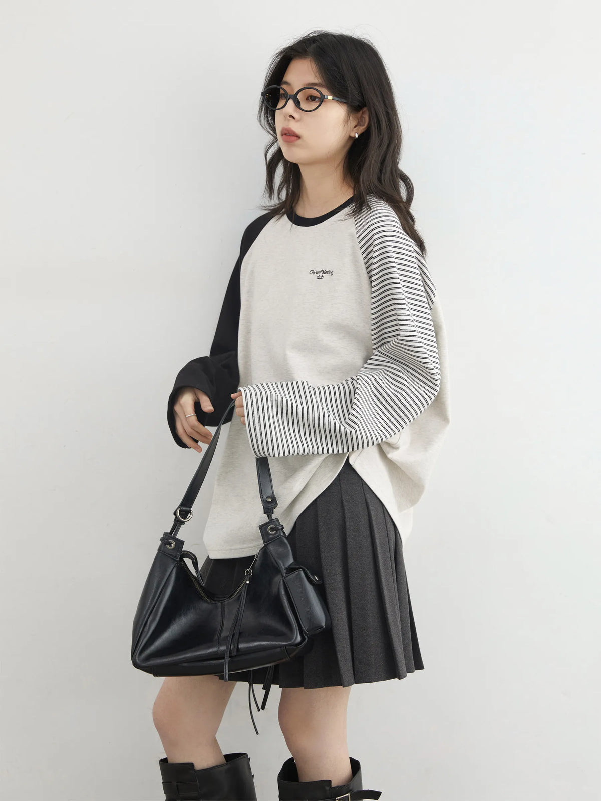 Women’s Korean contrast splicing T-shirt by HSF Marketplace, casual K-culture style apparel