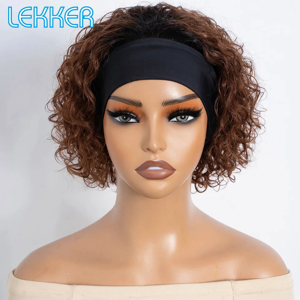 HSF Marketplace short curly pixie cut bob human hair wig, Brazilian Remy hair, glueless half headband style