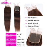 Chocolate Brown Bone Straight Bundles With Closure #4 Brazilian Hair Weave Bundles With Closure Remy Straight Human Hair Bundles