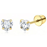 Bobisty hypoallergenic screw-back stud hoop earrings in 14K gold-plated surgical steel with heart CZ flower design