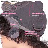 Rebecca short pixie afro kinky curly human hair wig with bangs in natural brown