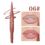 Waterproof nude matte lip liner and rose red lipstick pencil, double-ended makeup tool with moisturizing, long-lasting formula.