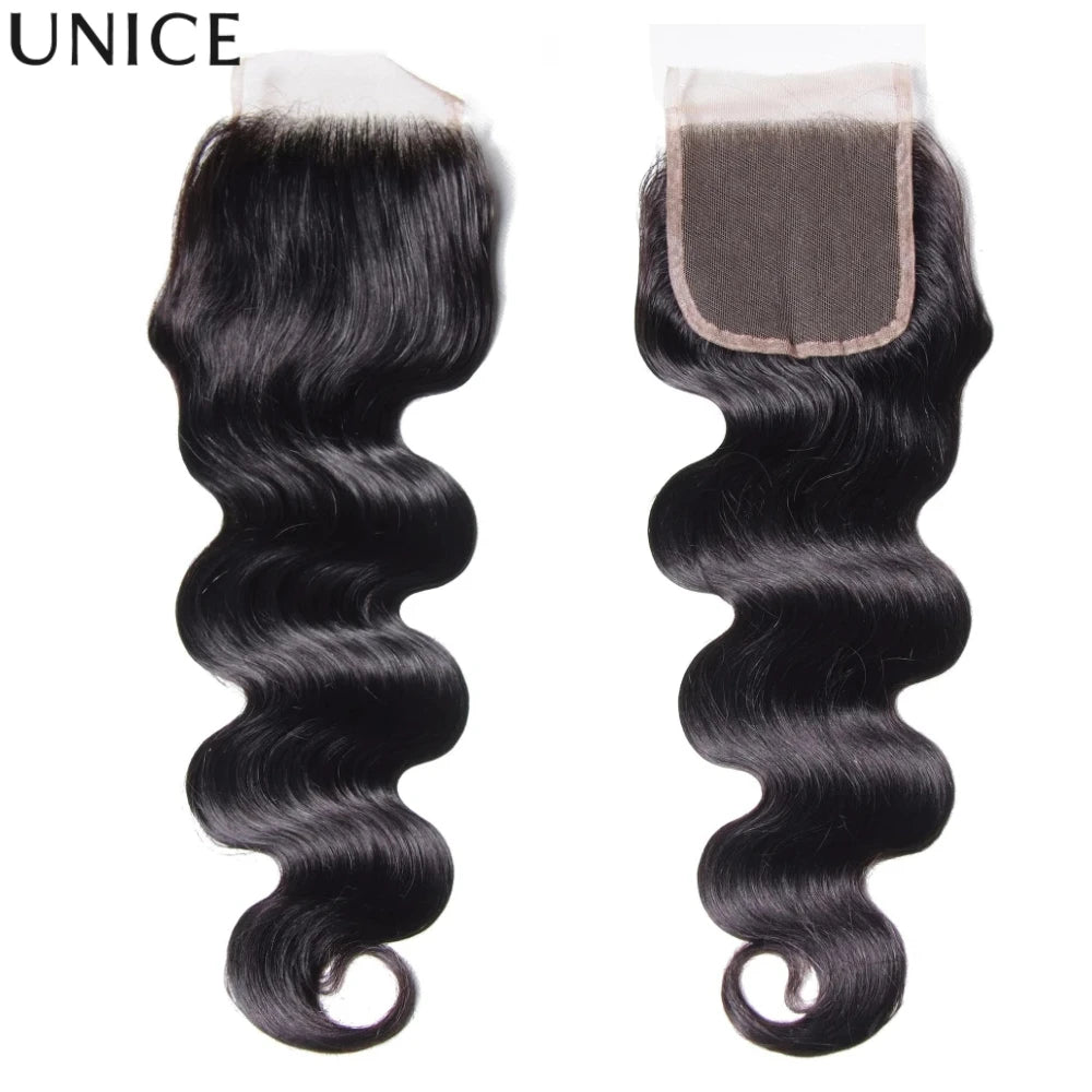 UNice Hair Body Wave Human Hair Bundles 2/3/4 PCS With 1PC Free Part 4x4 Lace Closure or 13x4 Lace Frontal