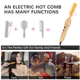 400℉ Hot Comb for Wigs & Human Hair, 2 in 1 Hair Straightener & Curler Bling Hot Hair Comb for Travel, Daily Use, Salon Grade