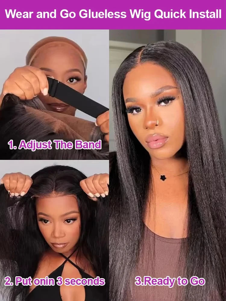 250% Density Kinky Straight Human Hair 13x4 Transparent Lace Front Wigs 5x5Glueless Wigs Kinky Straight Human Hair Wigs For Women