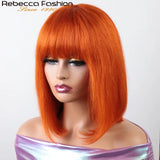 Orange blonde short straight bob wig with bangs, human hair, Brazilian straight style from HSF Marketplace.