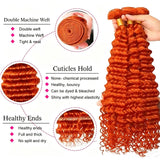 #350 Ginger Color Deep Wave Human Hair Bundles with Closure And Frontal 20A Brazilian Virgin 3/4 Bundles with 4x4 Lace Closure