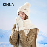 Women's wool knit neck scarf, gloves and cap set in warm winter style by HSF Marketplace