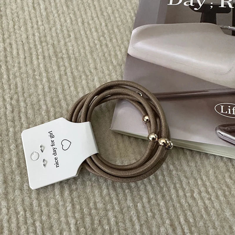 5Pcs Basic Rubber Band Ponytail Small Gold Ball Hair Band Headrope Simple Hair Rope Texture Headgear Hair Accessories