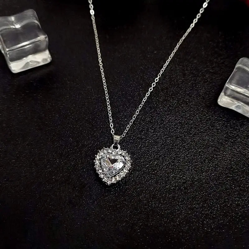 Luxury OL rhinestone crystal heart pendant necklace for women, elegant party jewelry by HSF Marketplace.