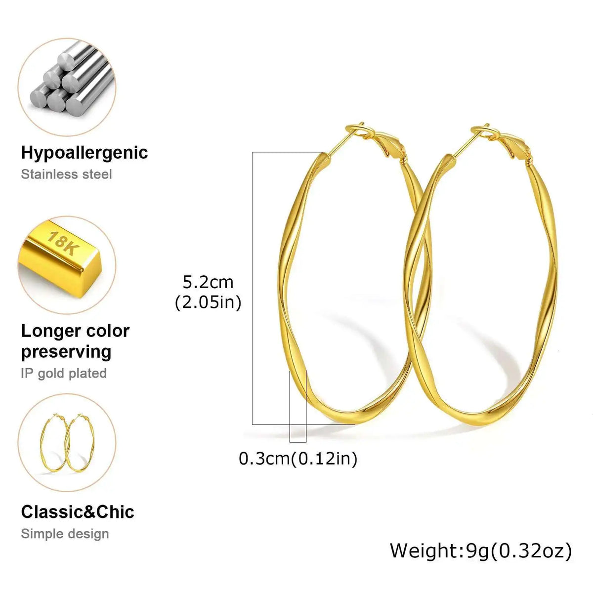 Stainless steel twist circle hoop earrings for women by HSF Marketplace