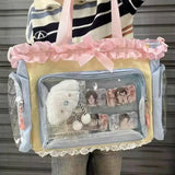 Transparent Japanese Y2K Lolita shoulder bag with large capacity, casual crossbody style, featuring a cute, trendy tote design.