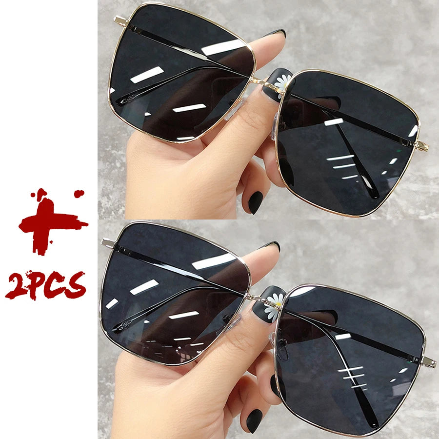Luxury square sunglasses for women and men, HSF Marketplace vintage gradient lenses, retro unisex design, stylish travel eyewear.