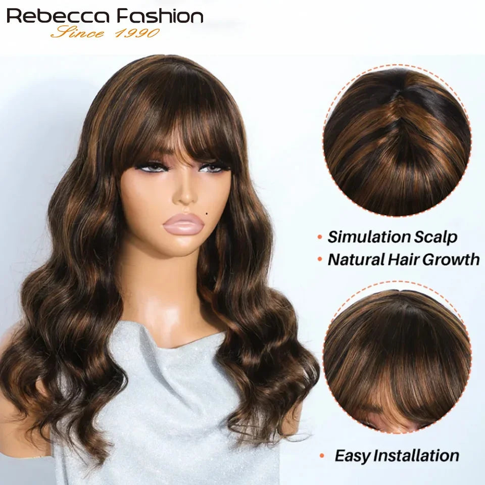 Ombre blonde 180D body wave human hair wig with bangs by HSF Marketplace