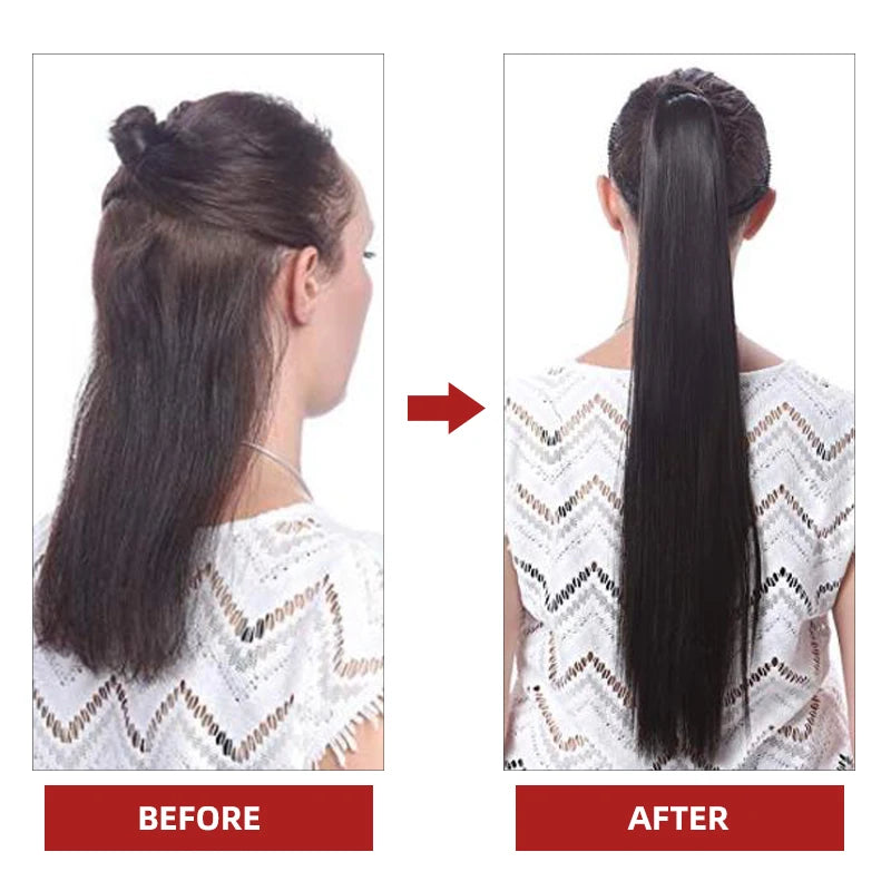Straight clip-in ponytail human Remy hair extension for easy styling