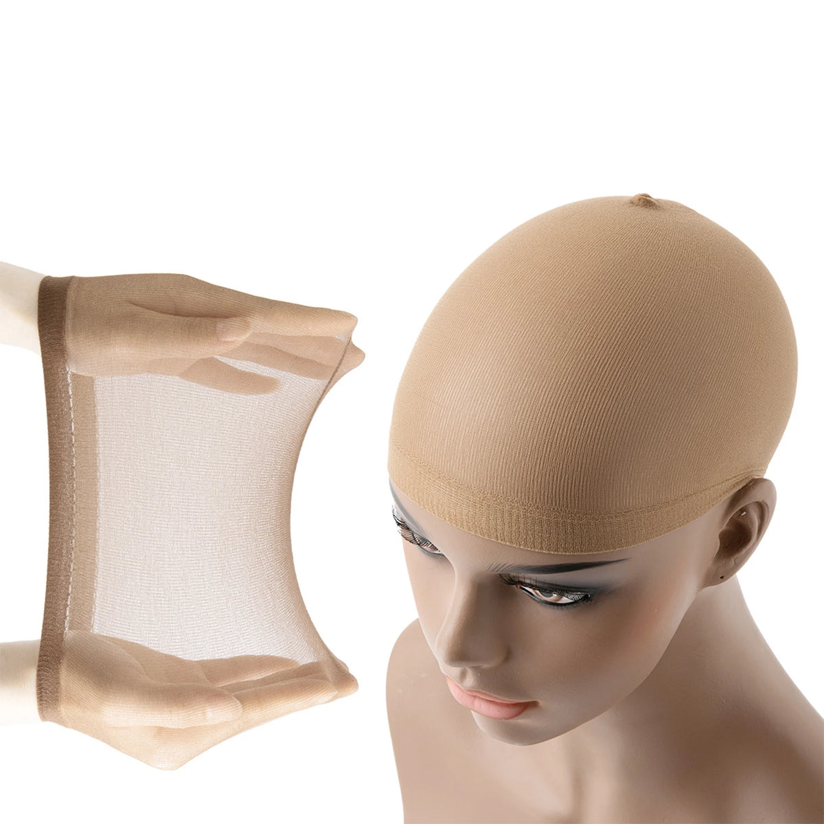 HSF Marketplace stretch mesh wig caps for weaving and styling hair, shown in a breathable mesh design