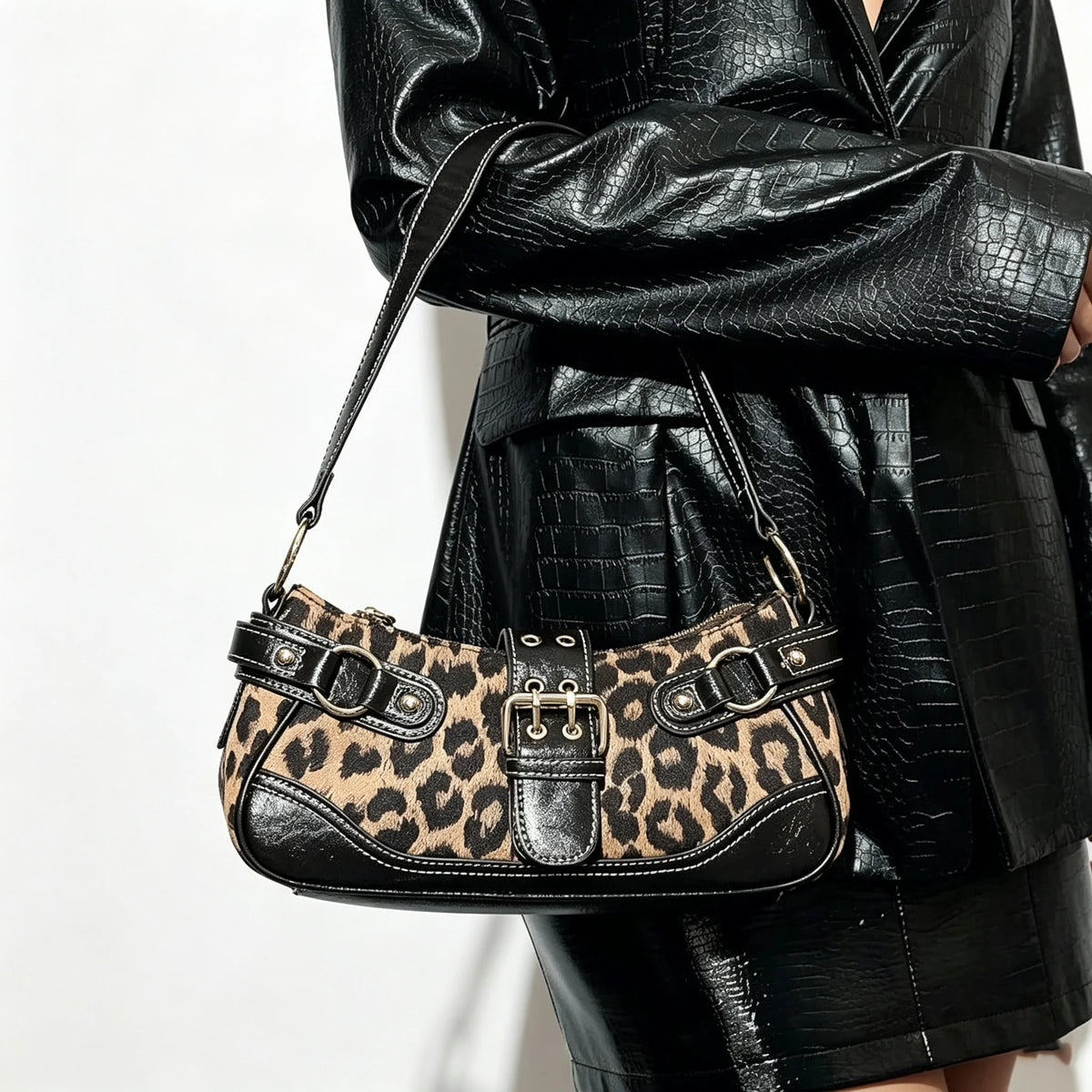 Leopard print PU leather hobo shoulder bag for women by HSF Marketplace